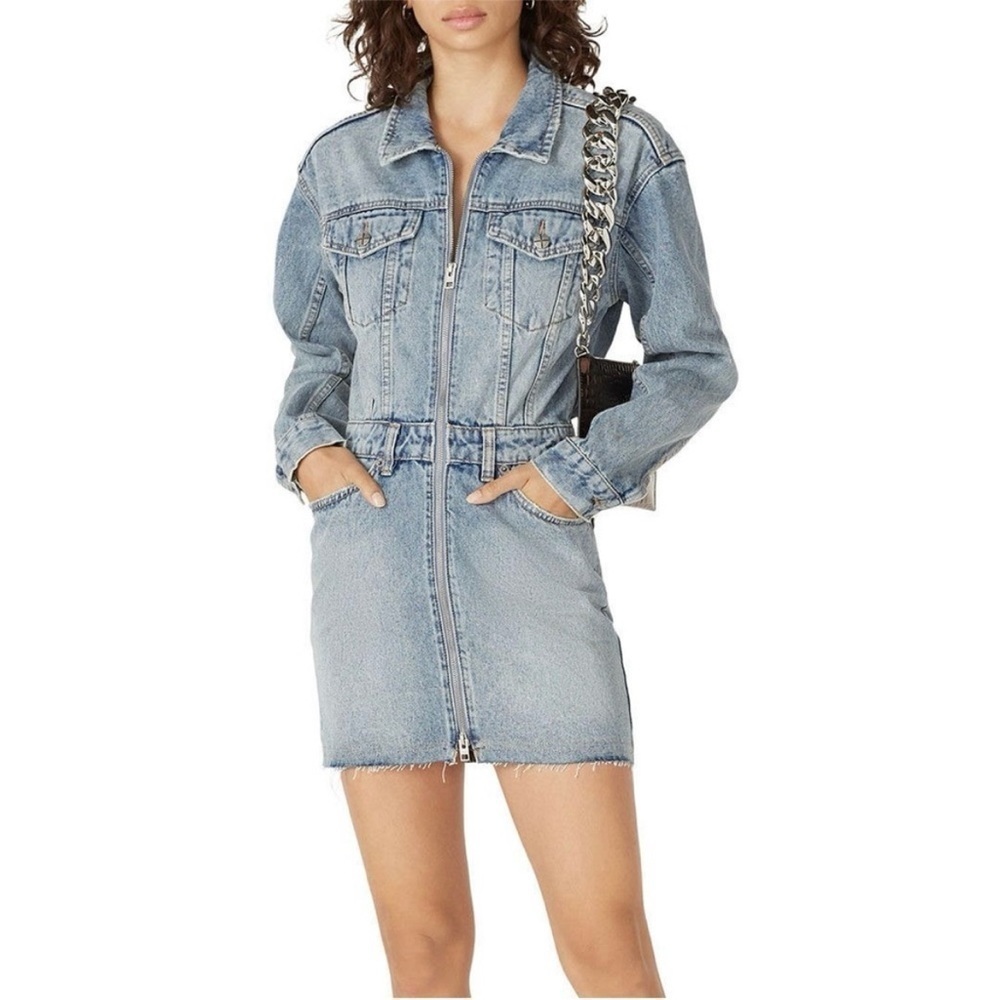 Free People / Ksubi Boho Zippered Underrated Denim Domino Mini Dress